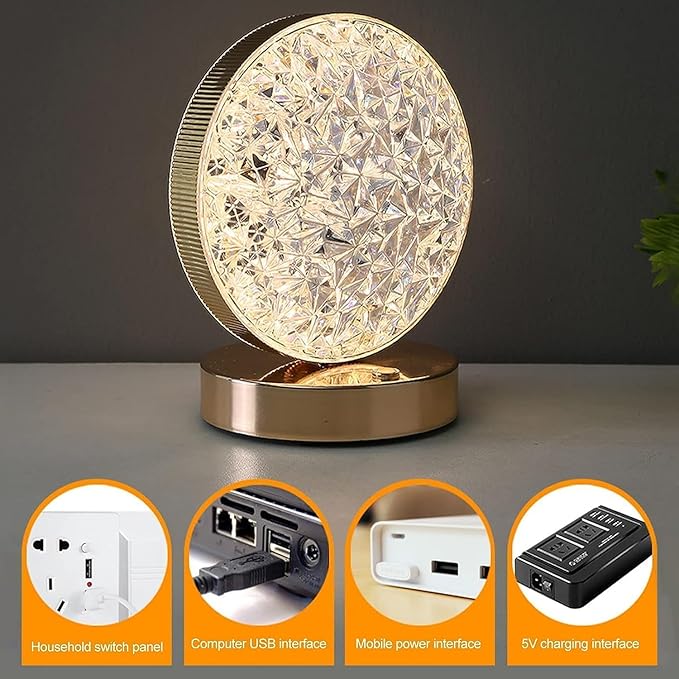 مصباح طاولة LED دائري كريستالي